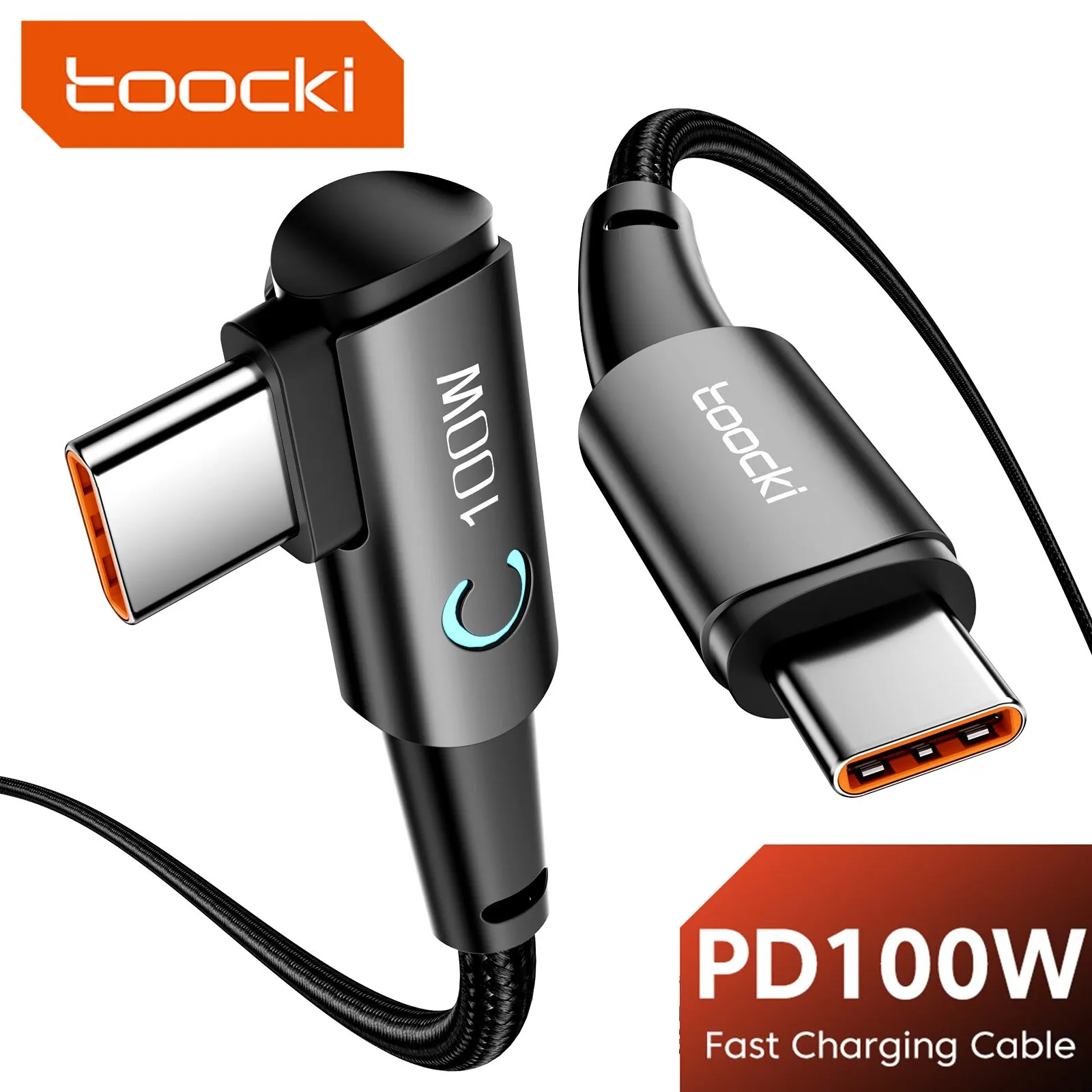 Toocki 100W cavo da USB C a USB C 90 gradi per iPad MacBook Pro Xiaomi Samsung Huawei cavo data di ricarica rapida di tipo C