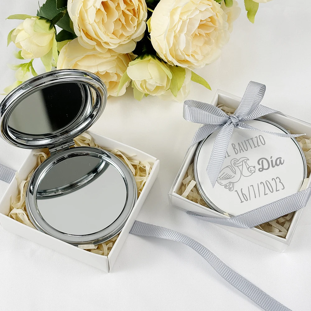 Bomboniere per battesimo per ospiti Specchio compatto personalizzato con scatola Souvenir per battesimo Regali per ospiti per battesimo Specchi tascabili personalizzati