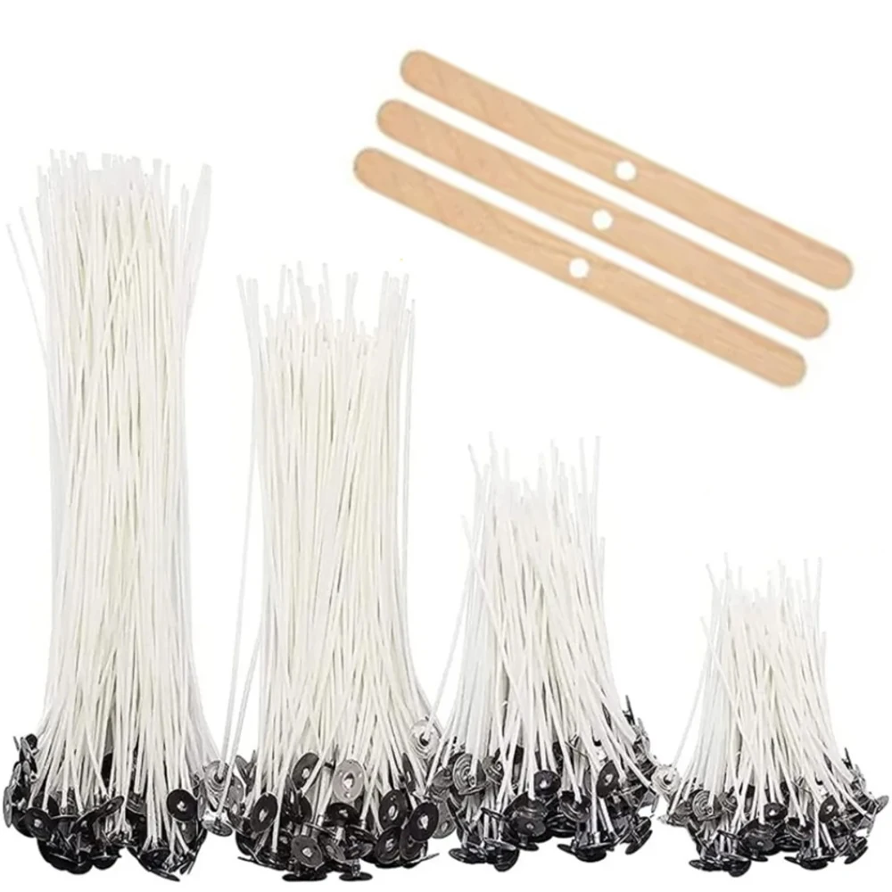 53 pezzi Porta stoppini per candele Set di stoppini per candele in cotone cerato con supporto Stoppini per candele originali senza fumo Olio di soia Nucleo di cera Tessuto