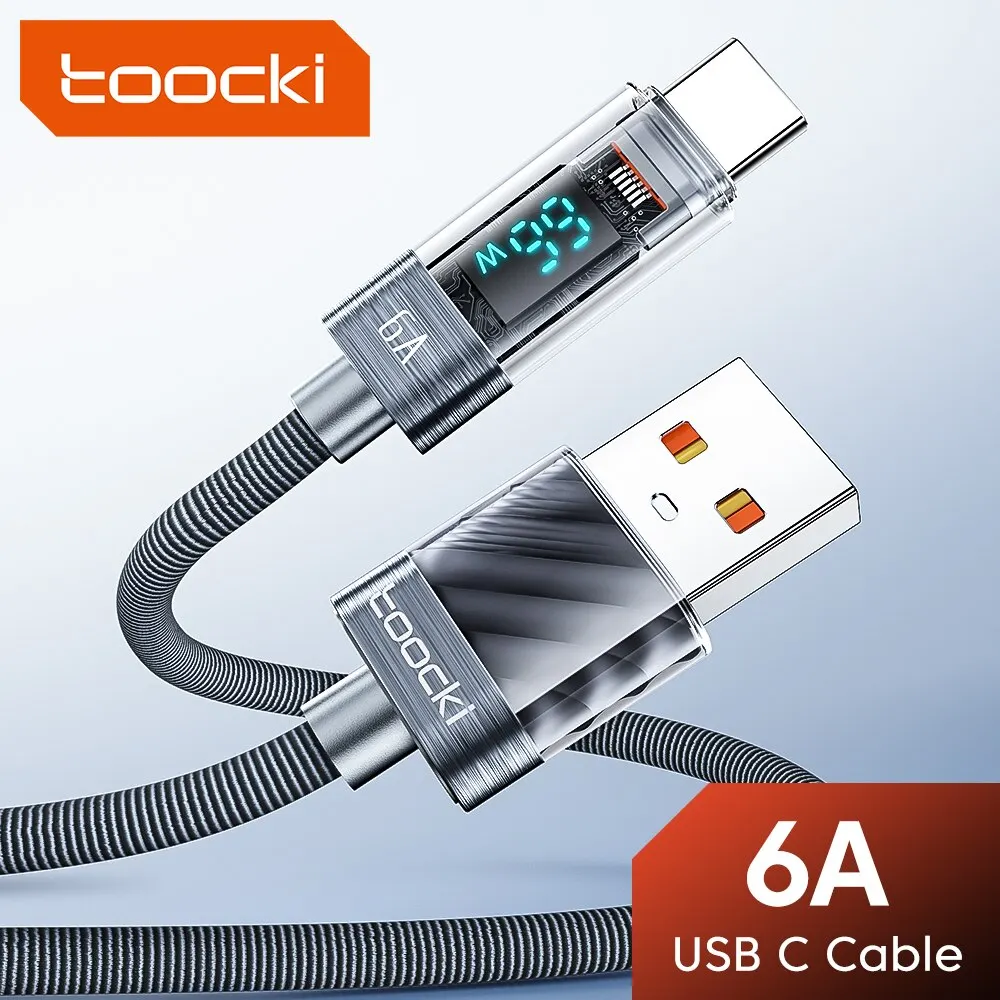 Toocki USB tipo C cavo 6A 66W per Huawei OPPO Display caricabatterie a ricarica rapida cavo USB C cavo dati per Xiaomi 12 Samsung Realme