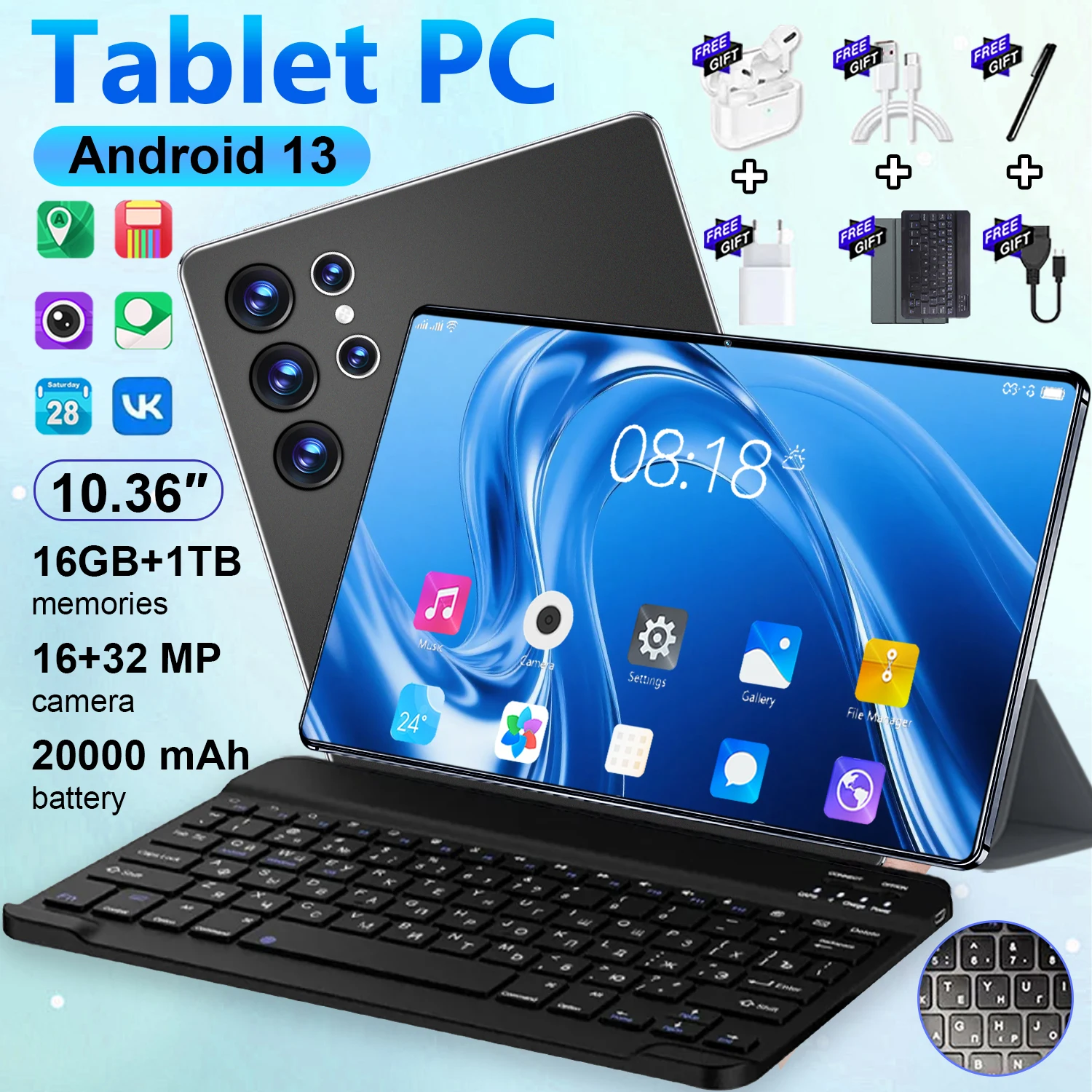 Nuovo Tablet Originale 2026 da 10.36 Pollici, Android 13.0, 16GB RAM, 1TB ROM, Dual SIM, 14 Core, 20000mAh, Bluetooth, WIFI, Rete 5G