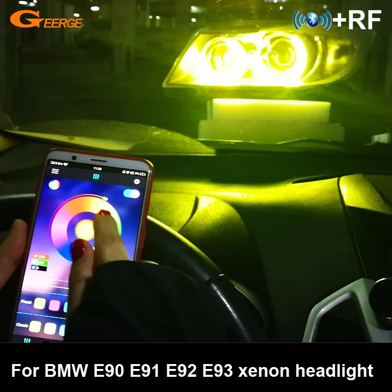 Per BMW Serie 3 E90 E91 E92 E93 Faro allo xeno RF Remoto Bluetooth APP Cristallo multicolore DTM M4 Stile RGB LED Angel Eyes Kit