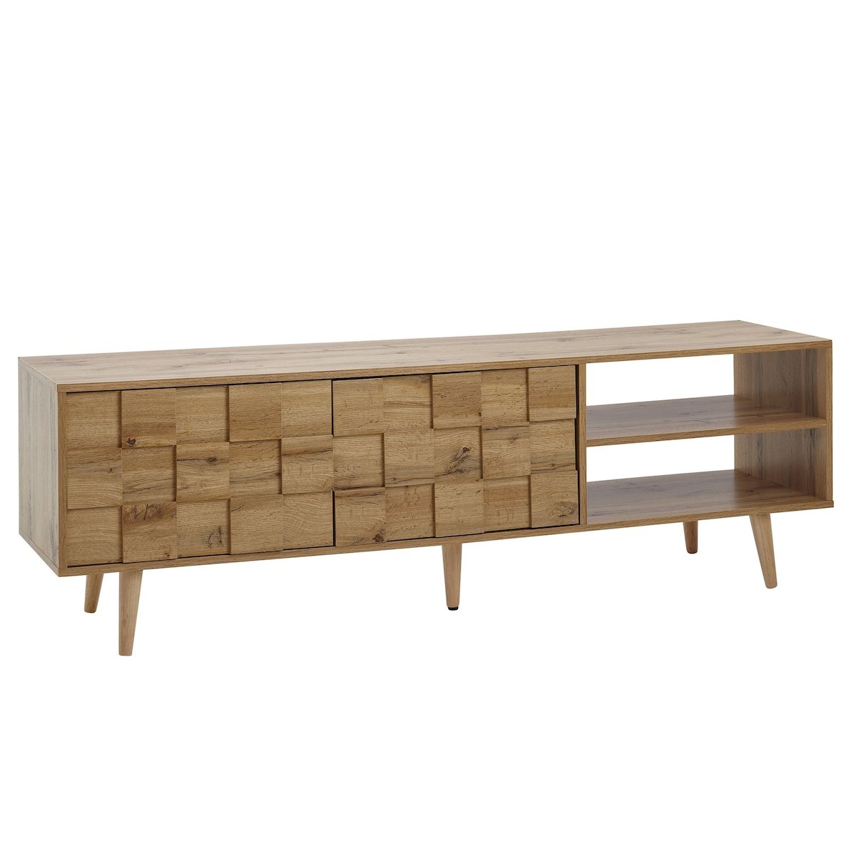 KADIMA DESIGN Lowboard Holz Eiche-Dekor 160x51x40 cm TV-Kommode mit zwei Türen, Design TV-Schrank Hoch, Fernsehtisch Fernsehschrank Modern, Fernsehkommode Image