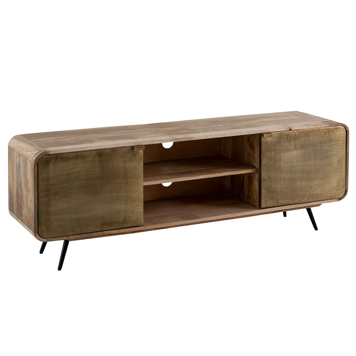 KADIMA DESIGN Lowboard Mango Massivholz 160x55x41 cm TV-Kommode mit zwei punzierten Türen, Design TV-Schrank Hoch, Fernsehtisch Fernsehschrank Modern, Image