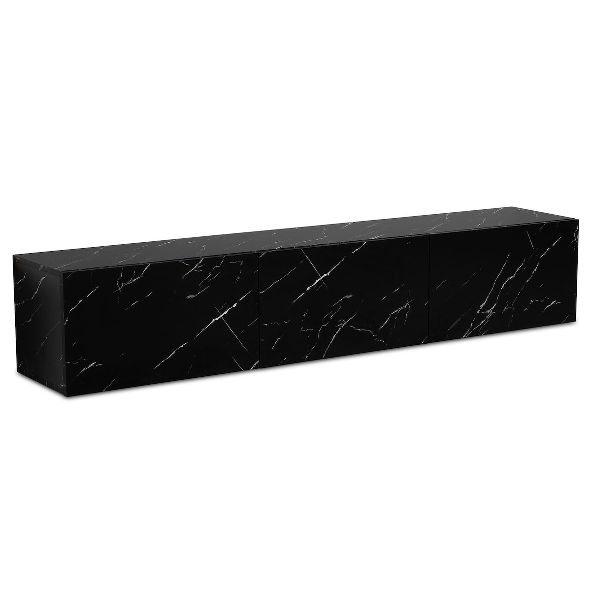KADIMA DESIGN Lowboard Hängend Marmor-Optik Schwarz 160x30x30 cm TV-Schrank, Design Fernsehtisch mit Klapptüren Modern, Fernsehschrank Wand, TV-Kommode