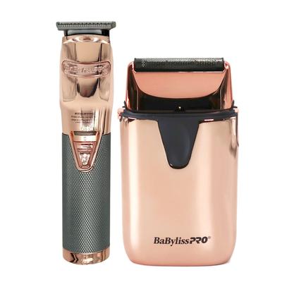 Babyliss Pro FX788RG Cordless Lithium Trimmer Rose Gold + LIMITED EDITION UVFOIL UV-Disinfecting Single Foil Shaver Rose Gold