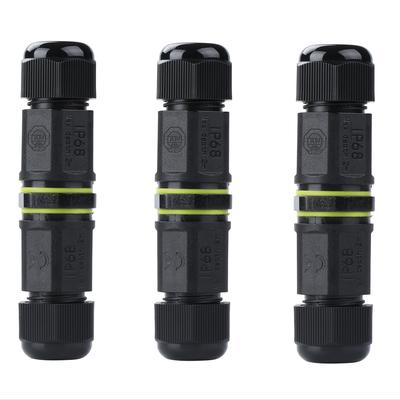 TEMU Tynoscco 3pcs Outdoor Cable Connectors - Certified, 2-way Junction Box With 3 Pins, Durable Metal/plastic Construction, Polished Finish For Cables 5mm-10mm Image