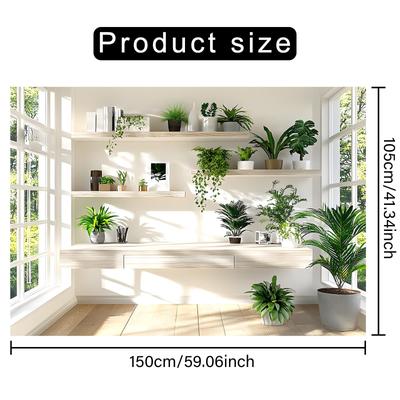 TEMU 1pc Polyester Room Decor Backdrop Banner, Potted Plants Photo Prop For Living Room, Bedroom, Office, Birthday, Anniversary, Indoor & Outdoor Wall Decor Image