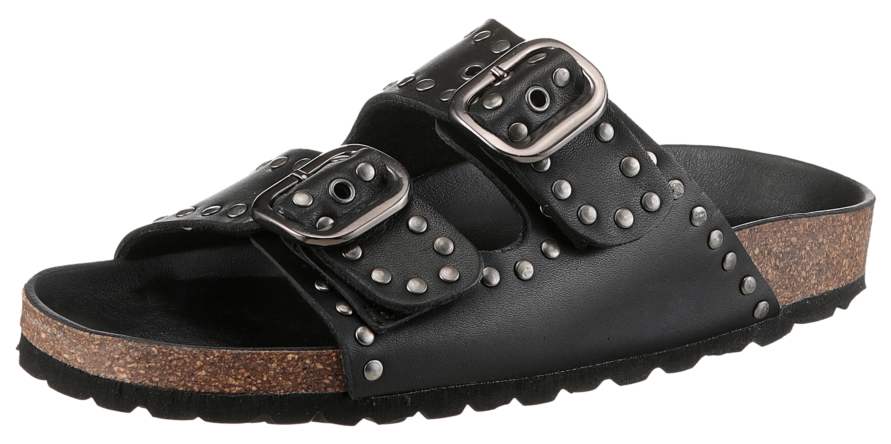 Pantolette VERBENAS "Randell Napa Tachas", Damen, Gr. 38, schwarz, Leder, unifarben, Schuhe Pantolette, Sommerschuh, Hausschuh, Strandschuh mit Nietenverzierung Image