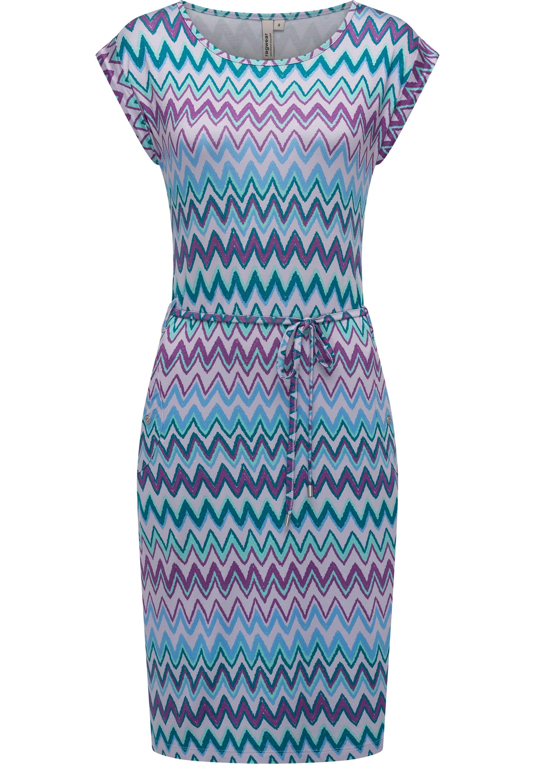 Sommerkleid RAGWEAR "Taggien Print", Damen, Gr. M (38), Normalgrößen, lila (lavender), Material: 95% Viskose, 5% Elasthan, figurumspielend knielang, Rundhals, Ärmel ohne Ärmelschlitz, Kleider Sommerkleid, Leichtes, bequemes Midikleid mit Muster