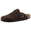 Clog MAN'S WORLD, Herren, Gr. 43, braun (dunkelbraun), Veloursleder, klassisch, Schuhe, Schlappen, Sommerschuh, Hausschuh mit vorgeformtem Fußbett