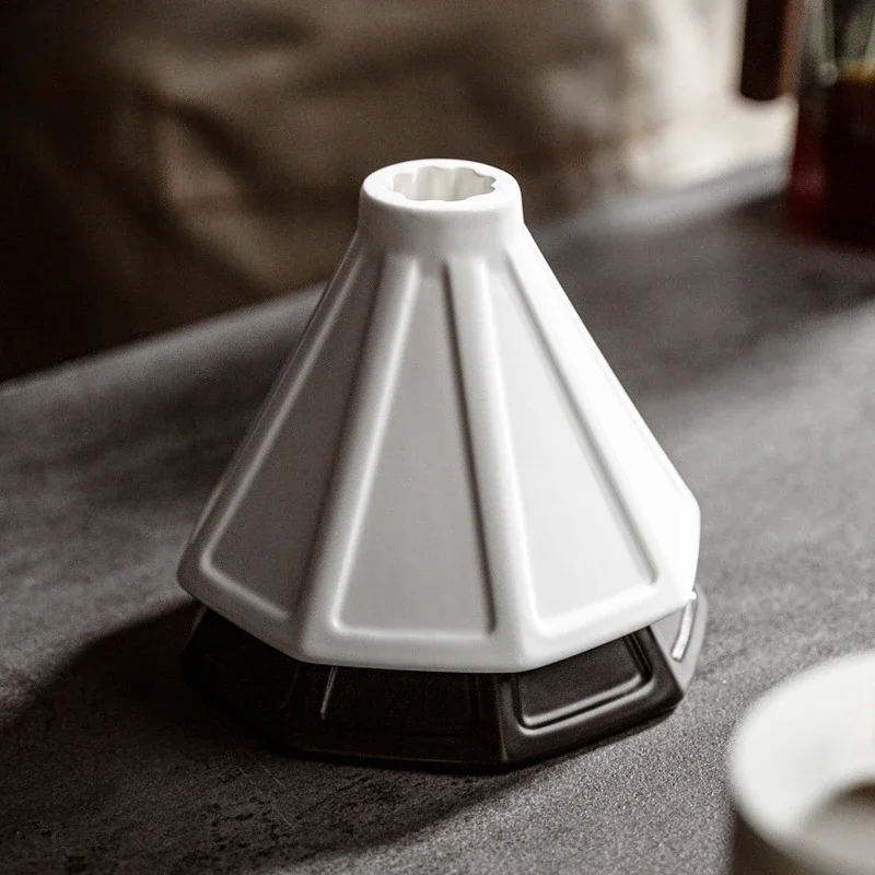 Octagon Hand Coffee Filter Cup Ceramic Black and White Household Octagon Drip Filter Funnel