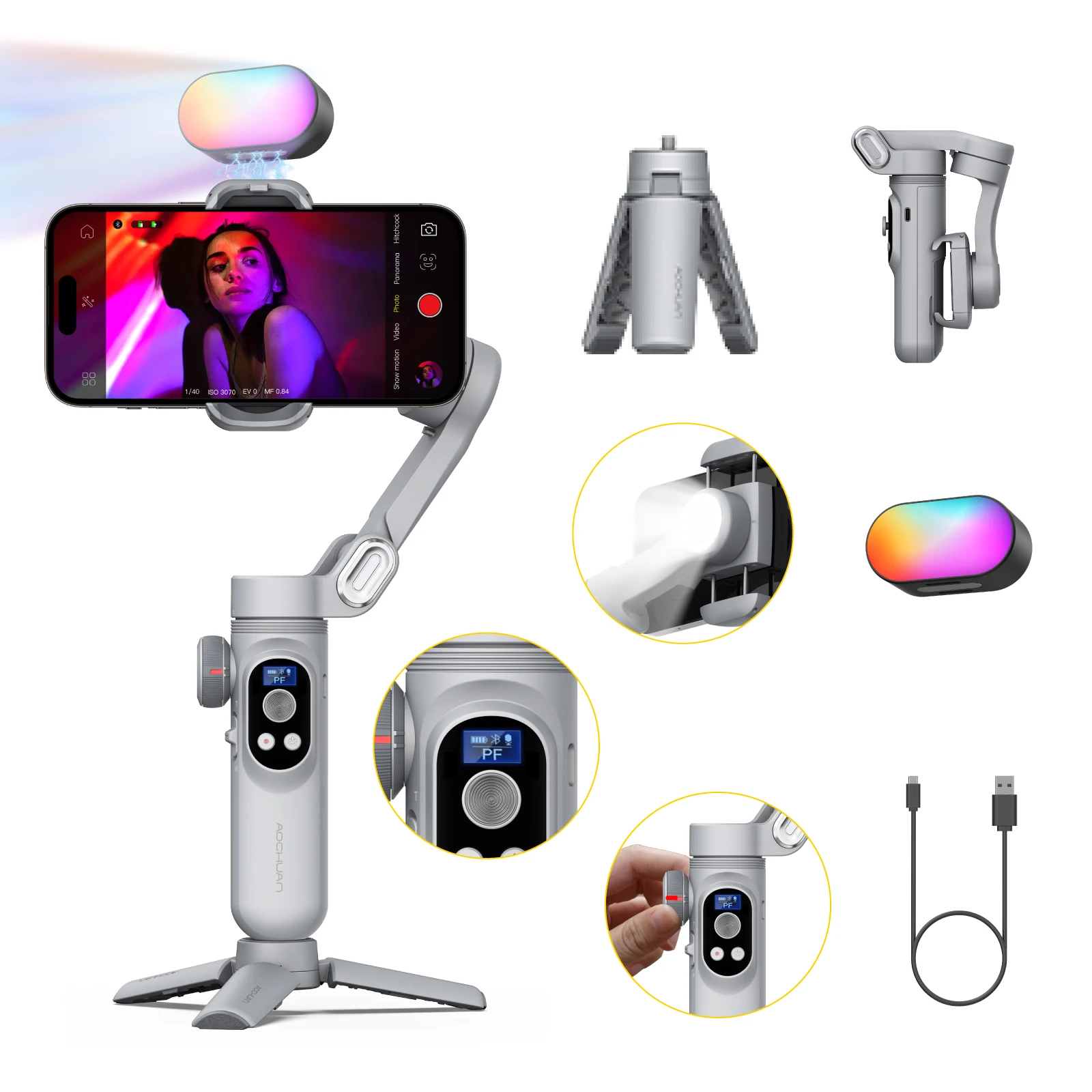 AOCHUAN Smart Xpro SmartPhone Gimbal-Stabilisator Professioneller 3-Achsen-Stabilisator für iPhone und Android Smartphone Handheld Gimbal