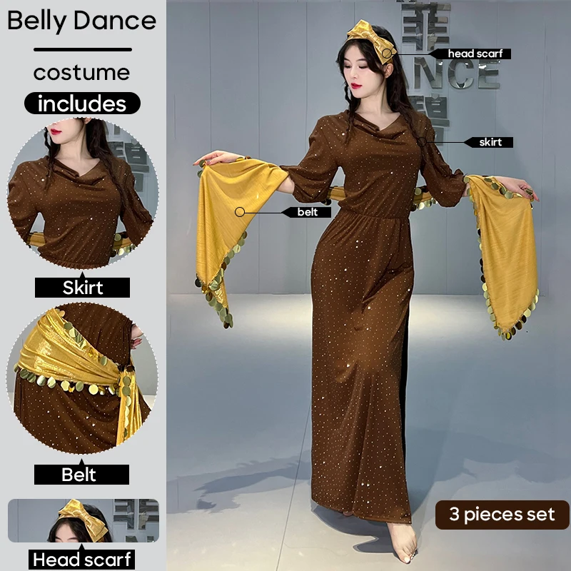 Bauchtanz Kostüme Set Für Erwachsene Frauen Praxis Kostüme Bühne Leistung Kostüme Folk Roben Hüfte Schal Training Kleidung Image