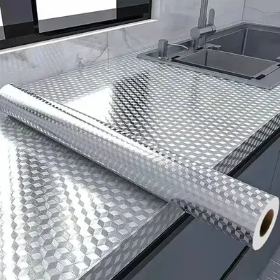 Ölbeständige, selbstklebende Aufkleber, Antifouling, Hochtemperatur-Aluminiumfolie für Gasherd, Schrank, Küche, Kontakttapete Image