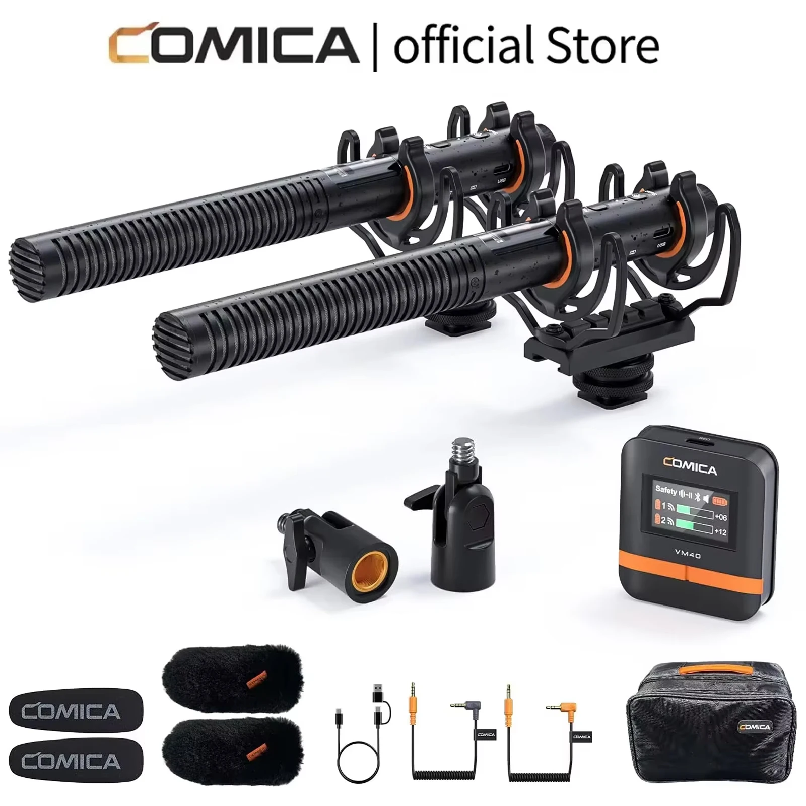 COMICA VM40 2.4G Supernierenförmiges Dual-Channel Wireless Shotgun-Mikrofon, kabelgebundene und kabellose Dual-Modi, für Kamera/Smartphone/PC Image