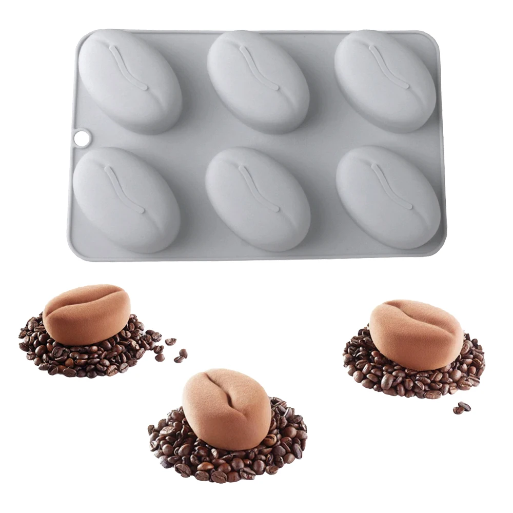 Kaffeebohnen-Silikonform mit 6 Mulden, Mousseform, Kaffeebohnen-förmige Dessertform im französischen Stil, westliche Backform Image
