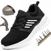 Stahlkappe Herrenschuhe, klobige Turnschuhe, atmungsaktiv, Sommermode, Plattform, leichte Herren-Freizeitschuhe, Weiß, große Größe 36–46