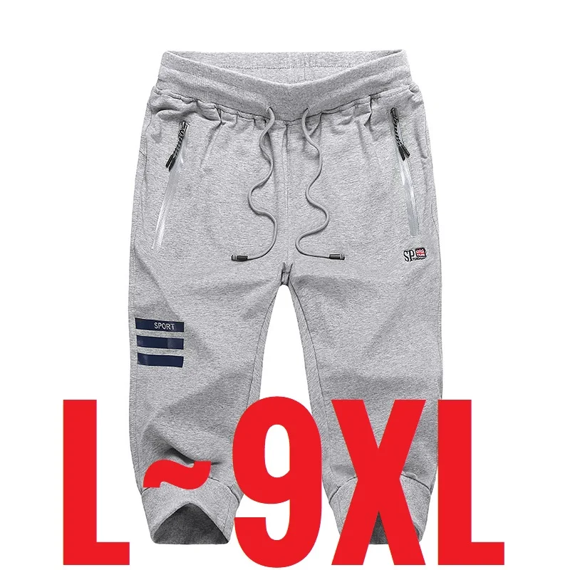 Lange Drei Viertel männer Shorts Baumwolle Elastische Sommer Bermuda Männlich 3/4 Wade Große Größe Plus Große 6XL 7XL 8XL 9XL manschette Unterhalb Knie