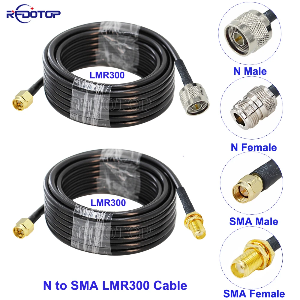 1 Stück N auf SMA LMR-300 SMA Stecker/Buchse auf N Stecker/Buchse 50 Ohm verlustarmes LMR300 50-5 HF-Koaxialkabel Sprungkabel Image