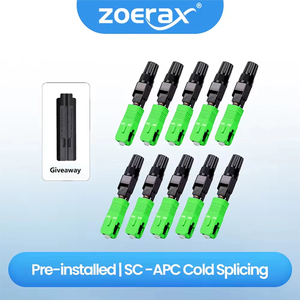 ZoeRax 10 Stück SC APC Embedded Optic Fiber Schnellverbinder für FTTH wiederverwendbare Fusion Fiber Optical Cold Adapter Connect Tool Image