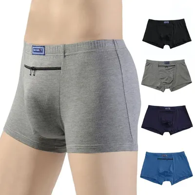 Anti-Diebstahl-Unterwäsche für Herren, Boxershorts mit großen Taschen, Vierviertel-Anti-Diebstahl-Slip, atmungsaktiv, nahtlos, einteilige Herren-Boxershorts Image