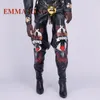 Damen-Overknee-Stiefel, bedruckt, spitze Zehen, oberschenkelhoher Stiefel, klobige Absätze, Reißverschlussschuhe hinten, sexy Bankettkleid-Schuhe, Größe 44