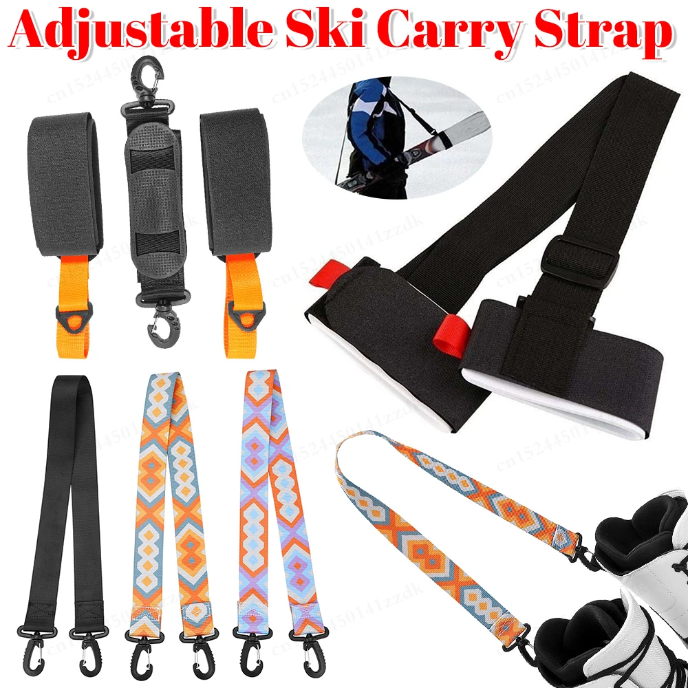 Nylon Skifahren Pole Schulter Hand Träger Einstellbare Lash Griff Riemen Buck Haken Schleife Schutz Schwarz Nylon Ski Griff Strap Tasche Image
