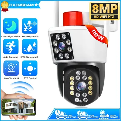 8mp wifi ip kamera 4k überwachung dual objektiv dual screen ptz home sicherheits schutz cctv mini video überwachungs kamera im freien