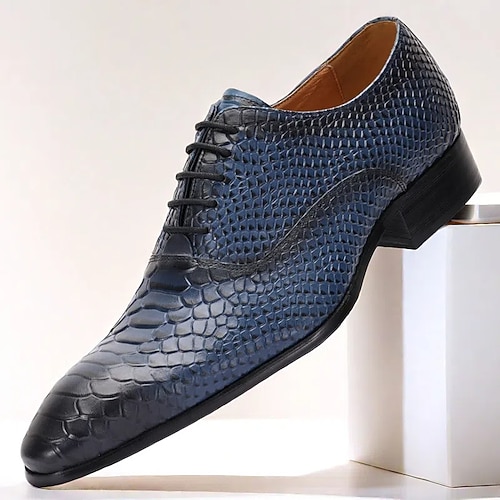 Stilvolle Oxfords aus marineblauem Leder mit Krokodilmuster für Herren – eine ausgezeichnete Wahl für Kentucky Derbys und Führungsveranstaltungen Image