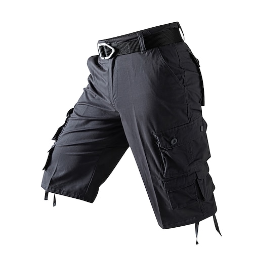 Herren Capri-Cargo-Shorts Cargo-Shorts Caprihose Shorts Sommershorts Reißverschluss Mehrere Taschen Klappentasche Einfach Komfort Atmungsaktiv Knielang Outdoor Urlaub Sportlich Lässig Rot Khaki Image