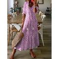 Damen Langes Kleid Maxikleid Boho-Kleid Druckkleid Schößchen Kleider Romantisch Modern Puffärmel Täglich Ferien Strand Lässiger Schnitt Grafik Blume Halbarm V Ausschnitt Rosa Blau Purpur Grün Sommer