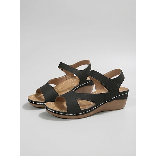 Offene Klettsandalen für Damen – lässige, bequeme Keilsandalen für den Sommer zum Gehen und Reisen Image