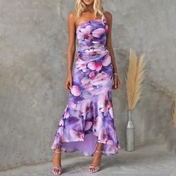 Women's Midi Dress Cocktail Dress Sheath Dress Print Dress Fashion Vacation Holiday Tea Party Regular Fit Flower Sleeveless One Shoulder Red Purple Light Blue Summer