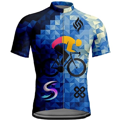 Herren Radtrikot Geometrisch Kurzarm Fahhrad T-Shirt Trikot mit 3 Gesäßtaschen Mountainbike MTB Schnelltrocknend Anatomisches Design Feuchtigkeitsableitend Atmungsaktiv Sport Dunkelmarine Blau Image