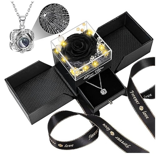 Konservierte rote echte Rose mit Herz I Love You Halskette - Ewige Blumen Rose Geburtstagsgeschenke für Frauen ihre Mutter Frau Freundin Großmutter zu Valentinstag Muttertag Jubiläum romantisches Image