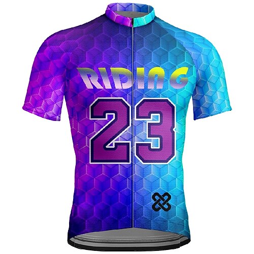 Herren Radtrikot Geometrisch Buchstaben Zahlen Kurzarm Fahhrad T-Shirt Trikot mit 3 Gesäßtaschen Mountainbike MTB Schnelltrocknend Anatomisches Design Feuchtigkeitsableitend Atmungsaktiv Sport