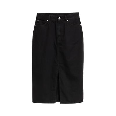 TOM TAILOR DENIM Damen Midi-Jeansrock mit Schlitz, schwarz, Uni, Gr. XS