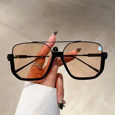 Vintage Oversized Sunglasses Fashion Men Women Square Shades Eyewear Trendy Ins Popular Brand Design