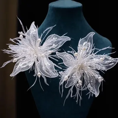 Vintage Fascinator Lace Flower Duckbill Clip Dance Show White Floral Mesh Flower Hairpin Bridal
