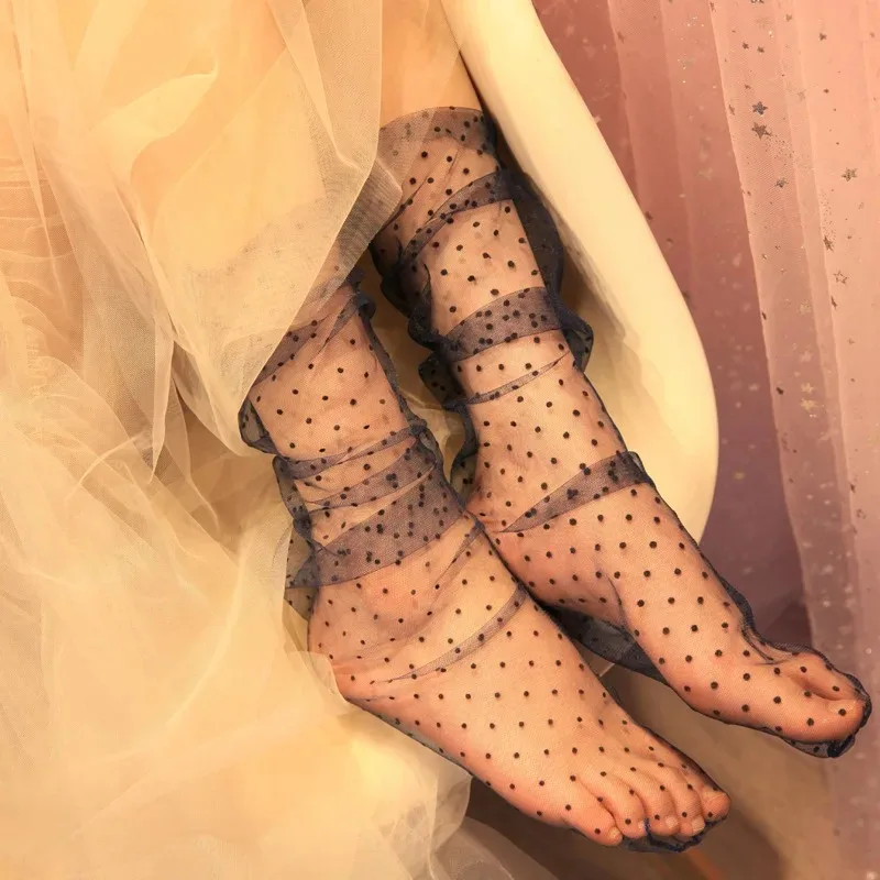 Calzini in pizzo da donna Calzini sexy a pois in rete trasparente Calzini ultrasottili in tulle principessa da donna Calze femminili primavera estate