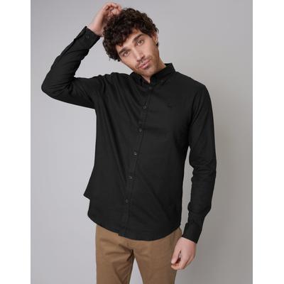 Threadbare Men's Black Long Sleeve Slim Fit Linen Blend Shirt