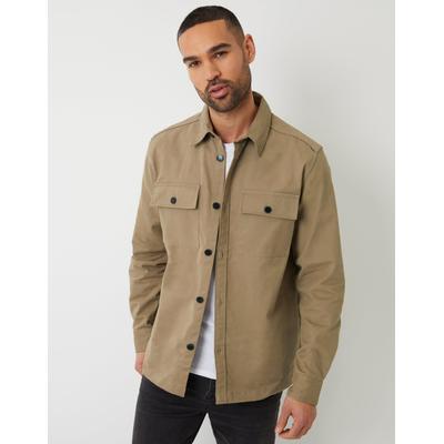 Stone Relaxed Fit Cotton Twill Button Up Shacket