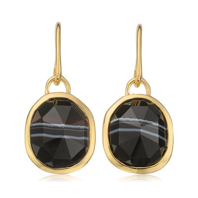 Gold Siren Gemstone Wire Earrings Black Line Onyx