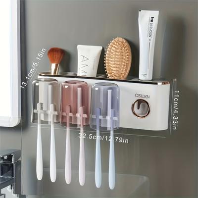 TEMU Toothbrush Holders Bathroom Accessories With Toothpaste Dispenser, Toothbrush Holder Wall Mounted Bathroom Decor, Valentine's Day Gift