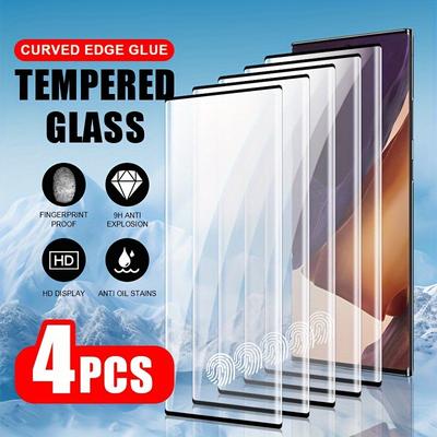 TEMU 4pcs Curved Tempered Film For S24 Ultra/s24/s24+ Curved Full Coverage S23 Ultra/s23+/s22/s22+/s21/s21+ Mobile Phone Tempered Film S20/s20+/s10e/s10+/s10 5g Protection Full Screen