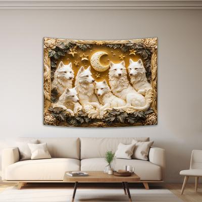 TEMU 1pc Vintage 3d Wolf - Polyester Animal Themed Wall Hanging Decor For Living Room, Bedroom, Office, Party - No Electricity Required, Featherless - Ideal Creative Gift Image