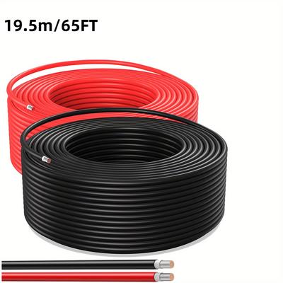 TEMU Solar Panel Wire Black And (30ft/50ft/65ft/100ft), Battery Powered Solar Panel Extension Cable 12awg (4mm²) Copper Wire For Outdoor Car Rv Marine Solar Panels (black + Red) Image