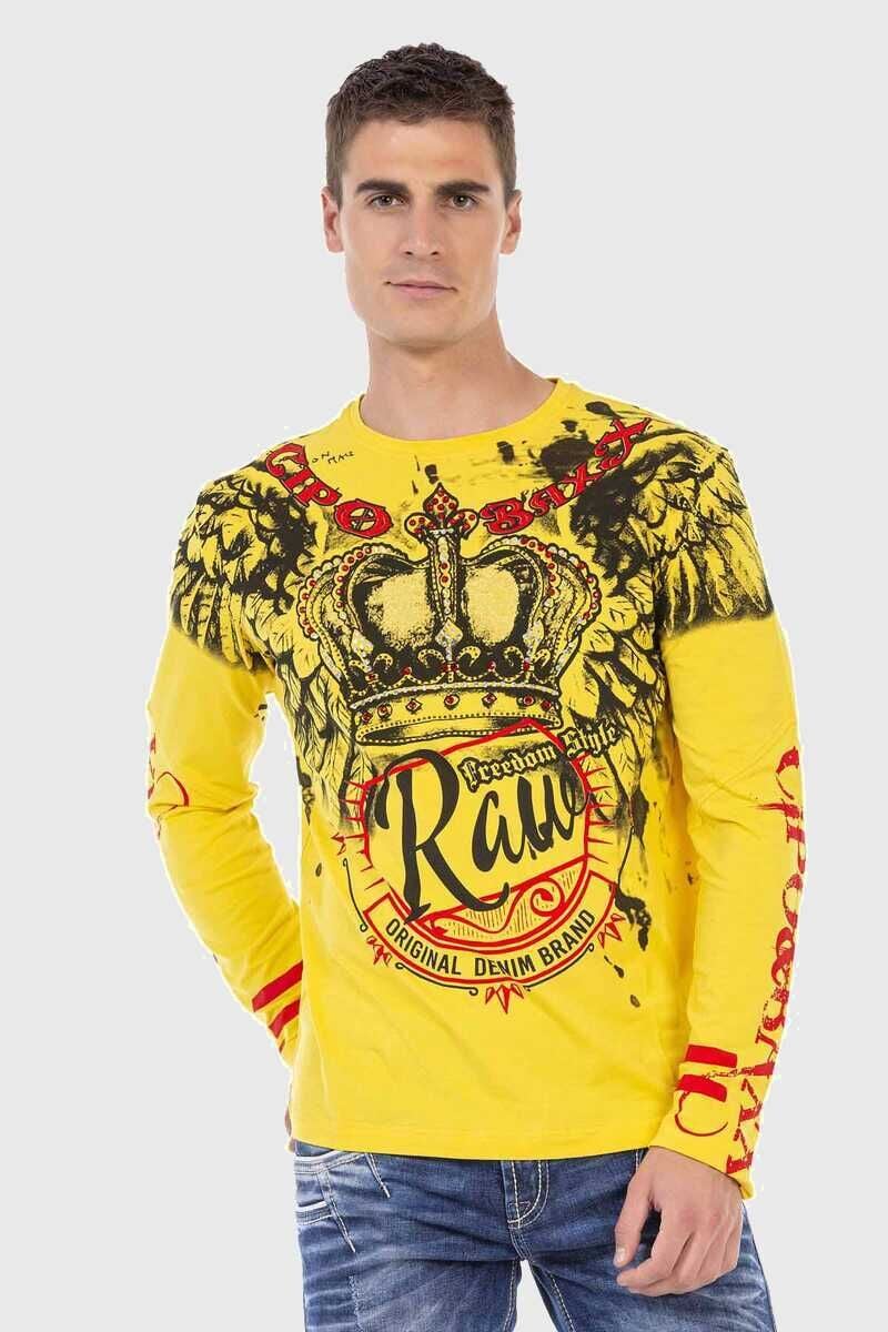 T-Shirt CIPO & BAXX "Sweatshirts", Damen, Gr. XXL, gelb, 95% Baumwolle, 5% Elasthan, bedruckt, regular fit, Shirts T-Shirt, mit coolem Print