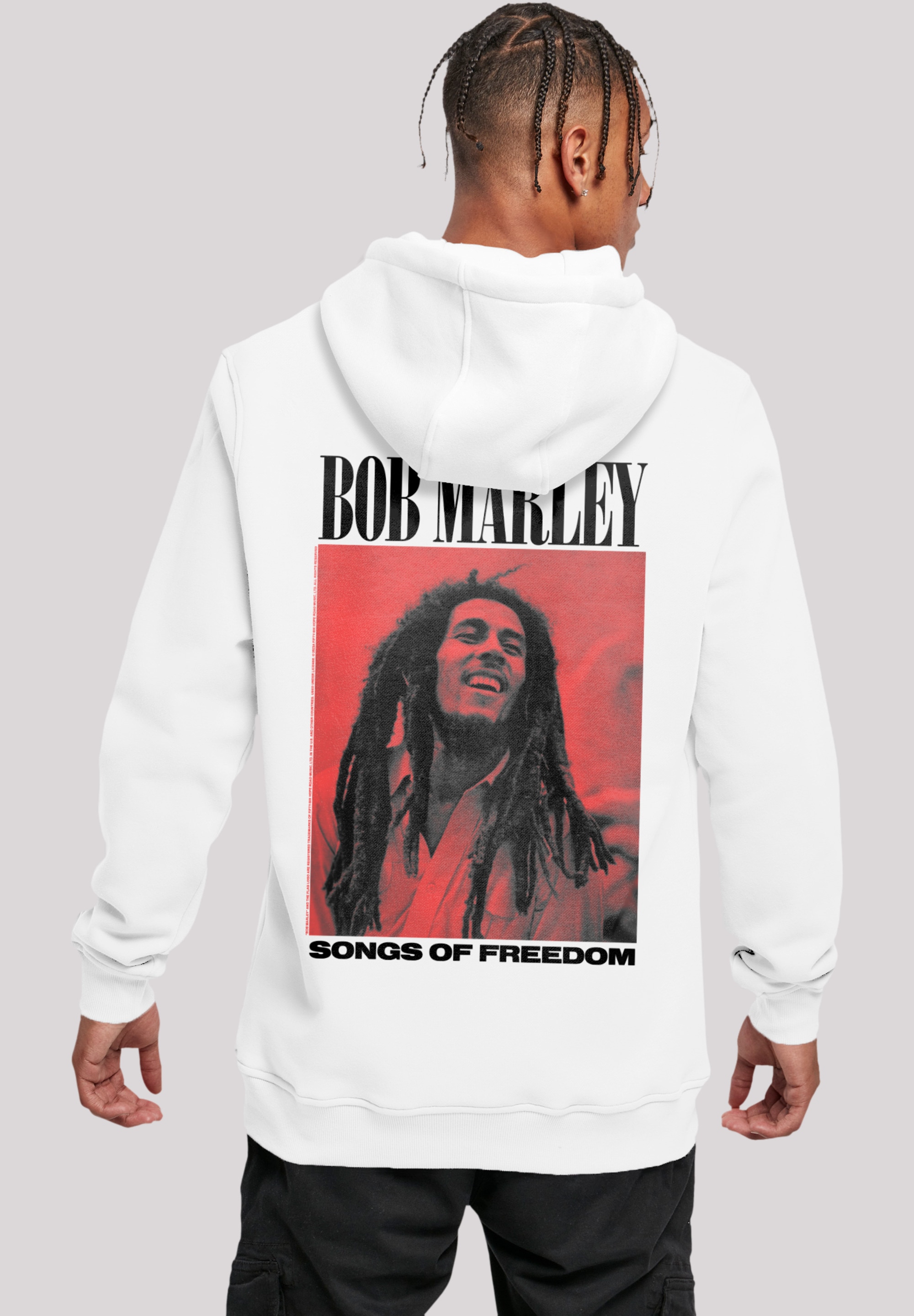 Kapuzenpullover F4NT4STIC "Bob Marley Songs Of Freedom Reggae Music", Herren, Gr. L, weiß, Obermaterial: 65% Baumwolle, 35% Polyester, slim fit, Pullover, Premium Qualität, Musik, By Rock Off Image